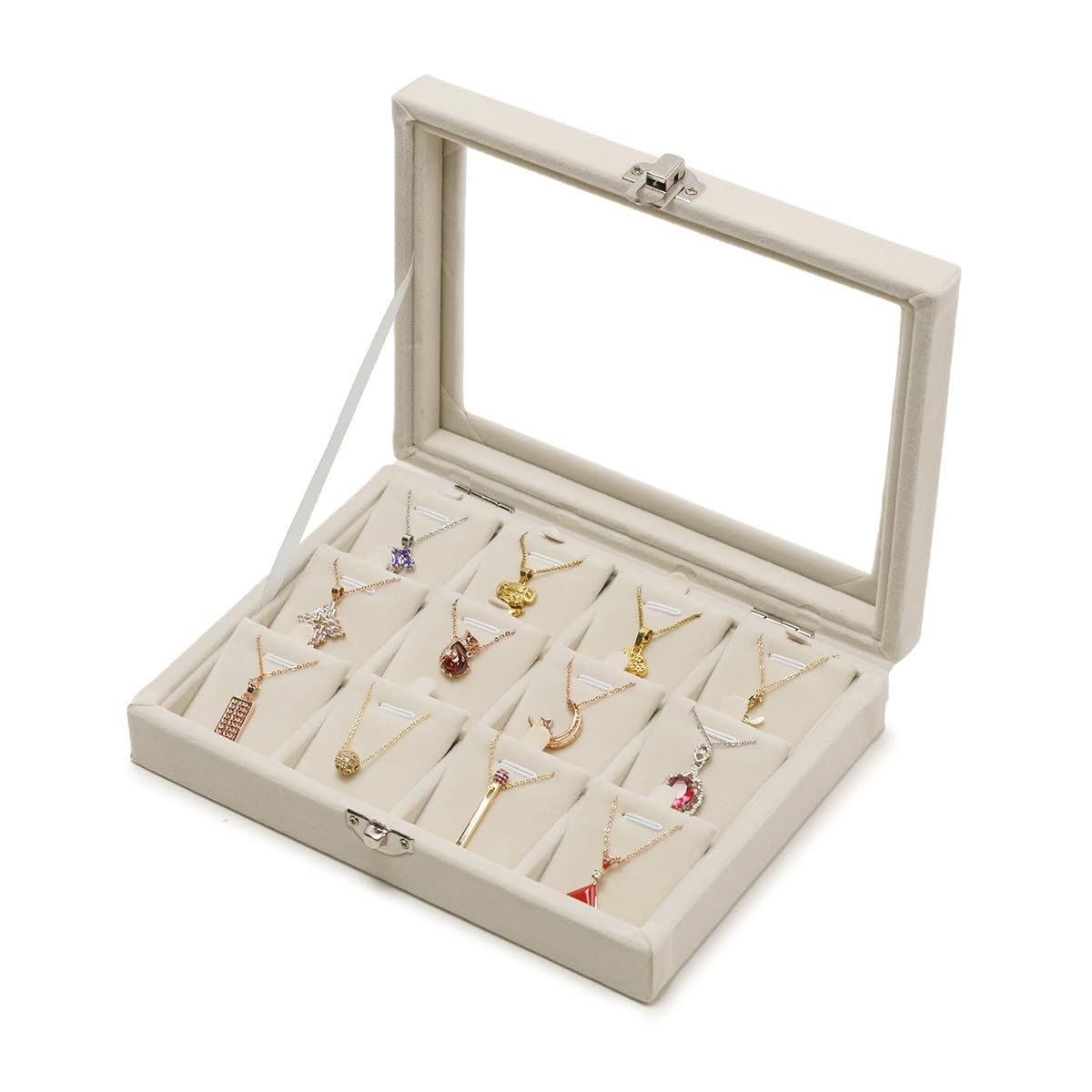 Jewelry Necklace Organizer Tray, Beige Necklace Display Case for Storage Jewe…