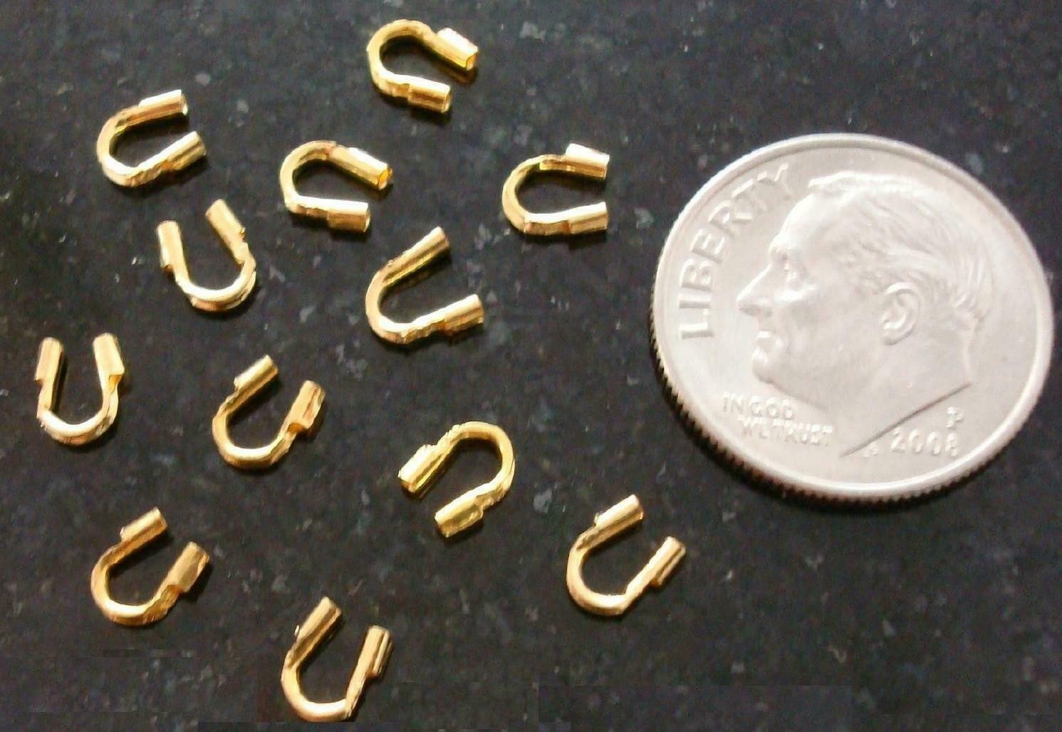 12 Steel wire protectors gold plated crimping loop protect wire to clasp FPC091