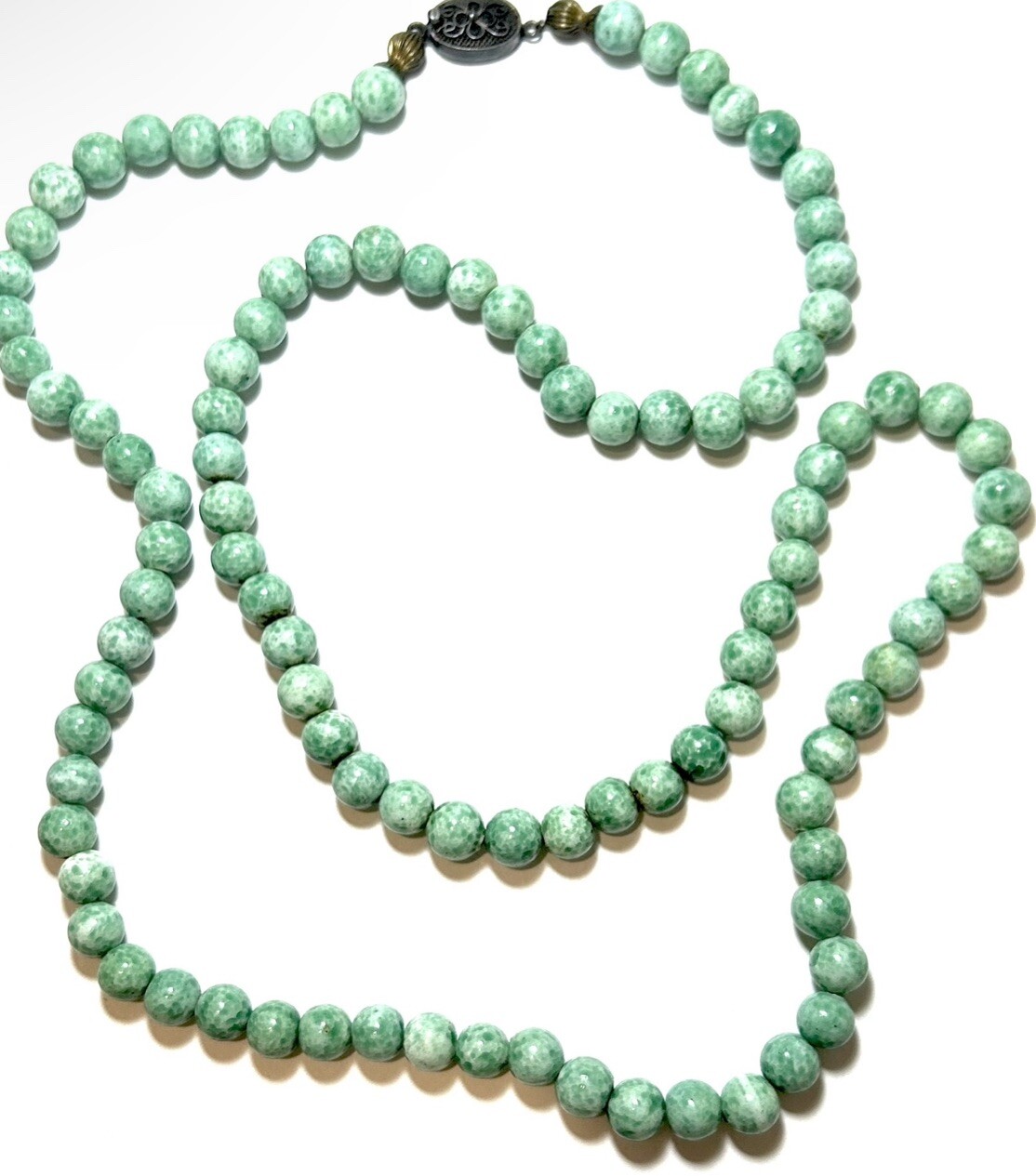 VTG CHINESE EXPORT VICTORIA IMARI STONE Hand Knotted Sterling Silver NECKLACE