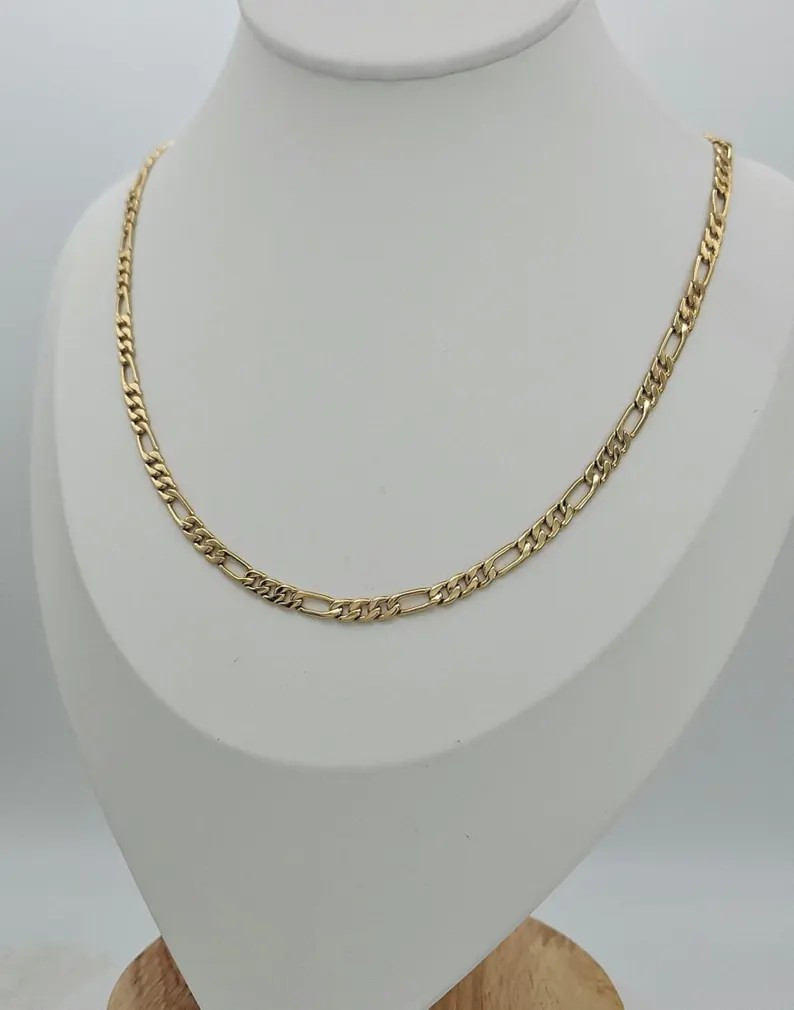Gold Figaro Chain, 4mm Round Figaro Chain, 14k Heavy Plated Gold Chain