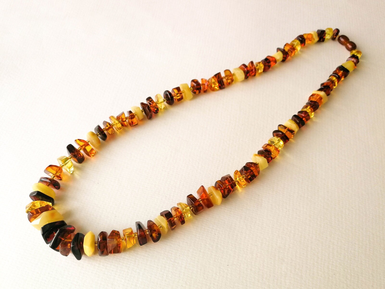 Natural Baltic Amber TORVELA necklace mix color faceted chips Bead 1oz 21,25in