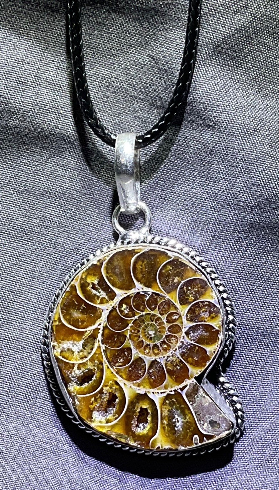 NATURAL Ammonite Fossil 925 Silver Pendant Spiral Shell 33x28mm FREE SHIPPING