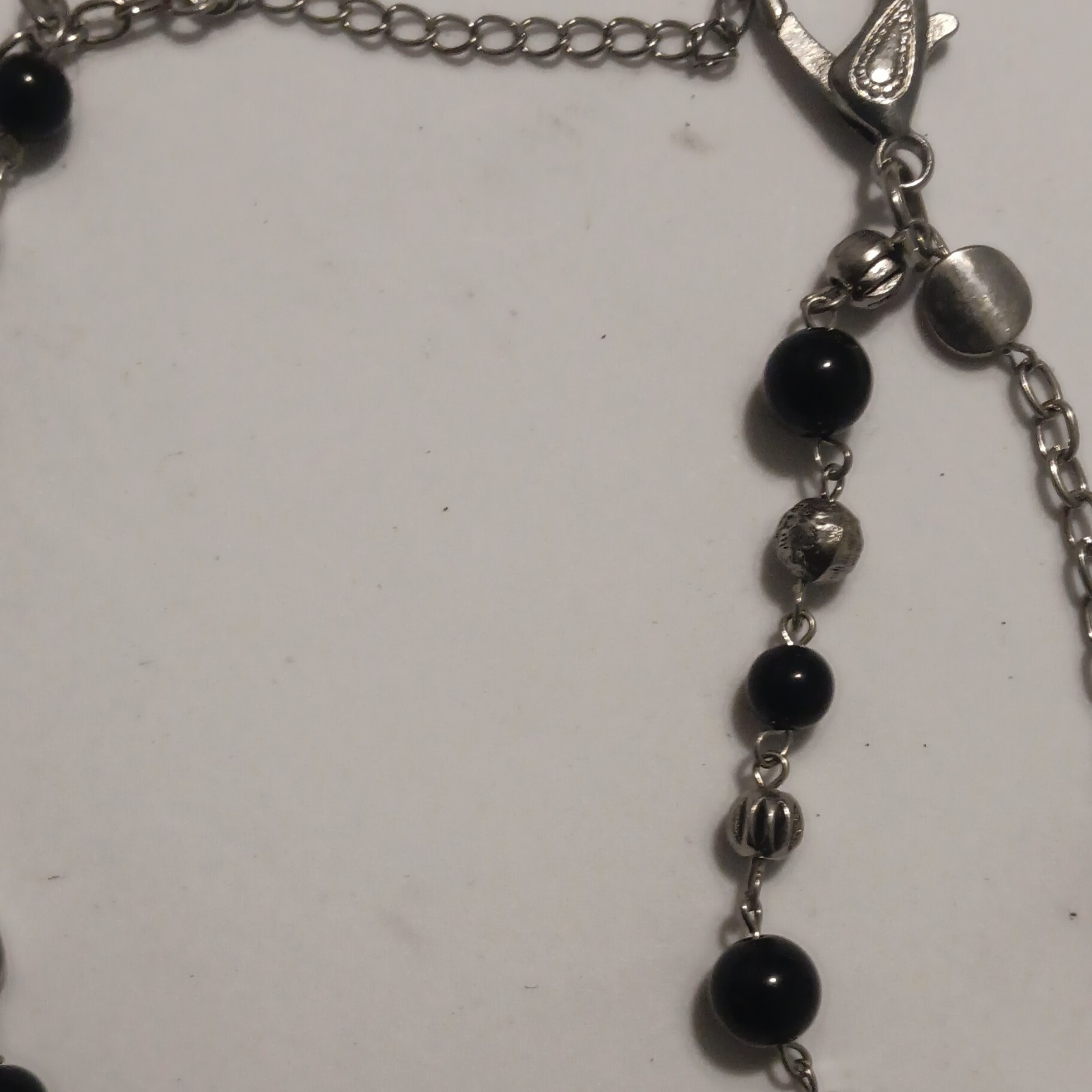 Silver & Black Cable Chain Station Beaded Necklace, Lobster Clasp Closure