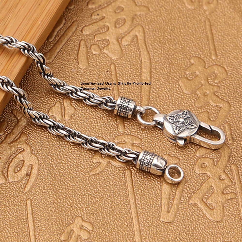 Solid S925 Sterling Silver Chain Unisex 3mm Rope Link Bracelet 6.7-8.3inch