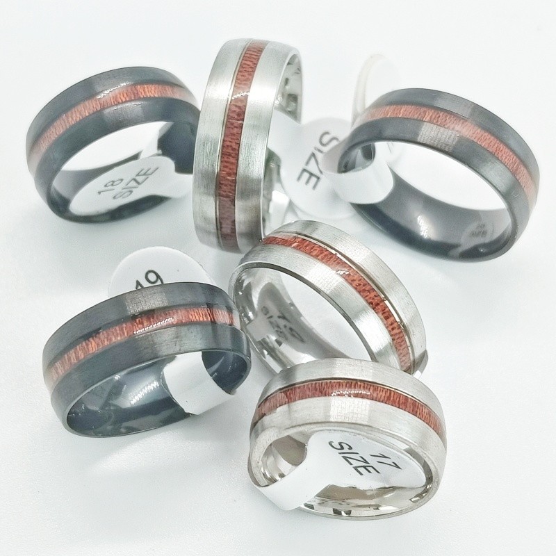 36Pcs Dual Tone 8mm Strip Inlaid Stainless Stackable Rings Unisex Bulk Jewelry