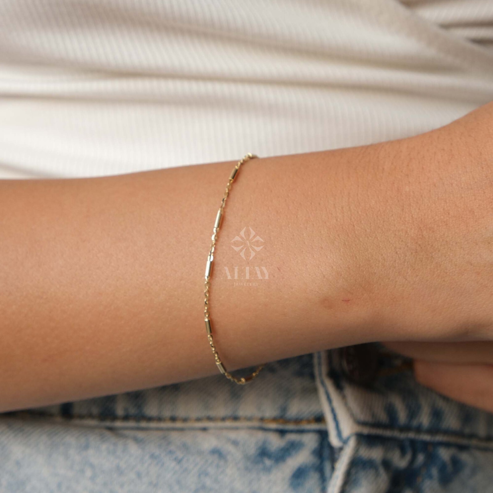 14K Gold Tube Chain Bracelet, Tube Chain Bracelet, Cylinder Long Tube Chain