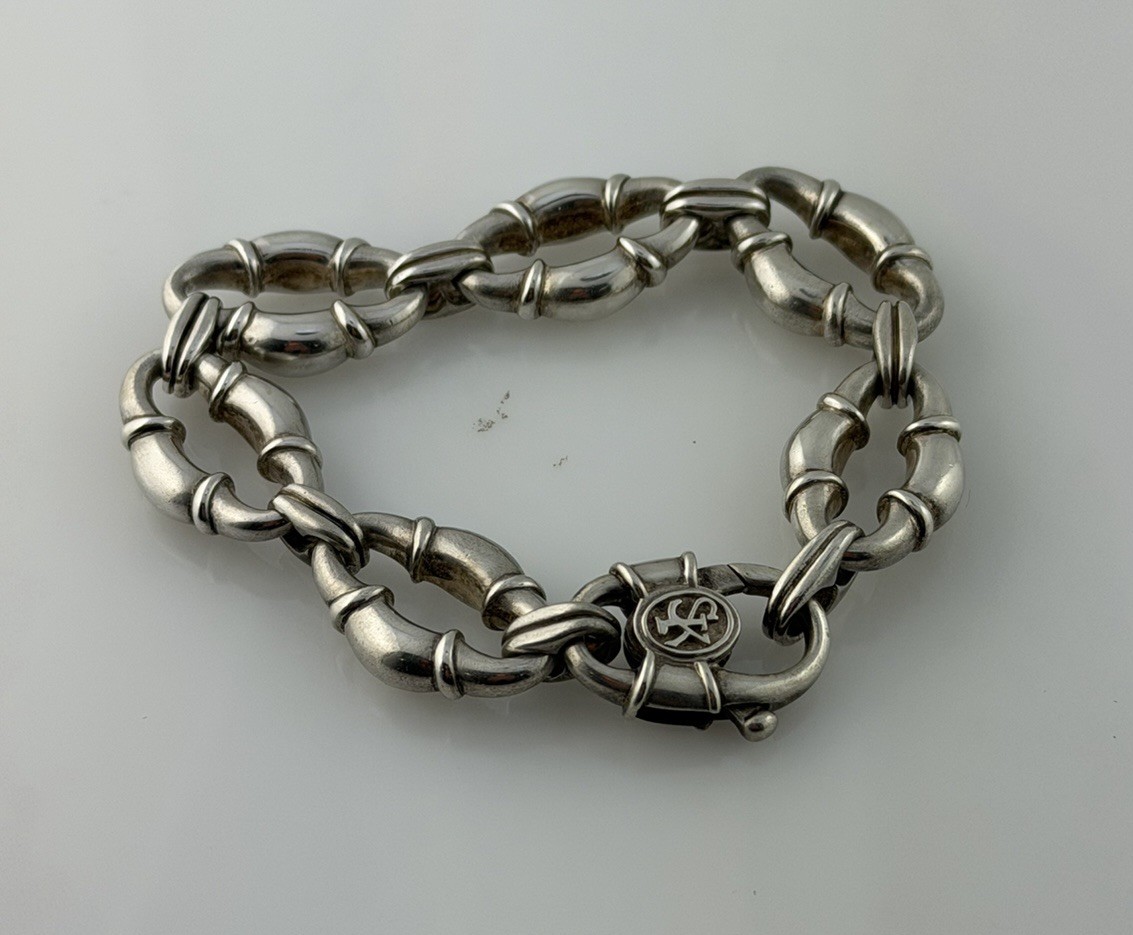 SCOTT KAY 925 STERLING SILVER LARGE BOLO LINK AMETHYST CLASP BRACELET 7″ 58G