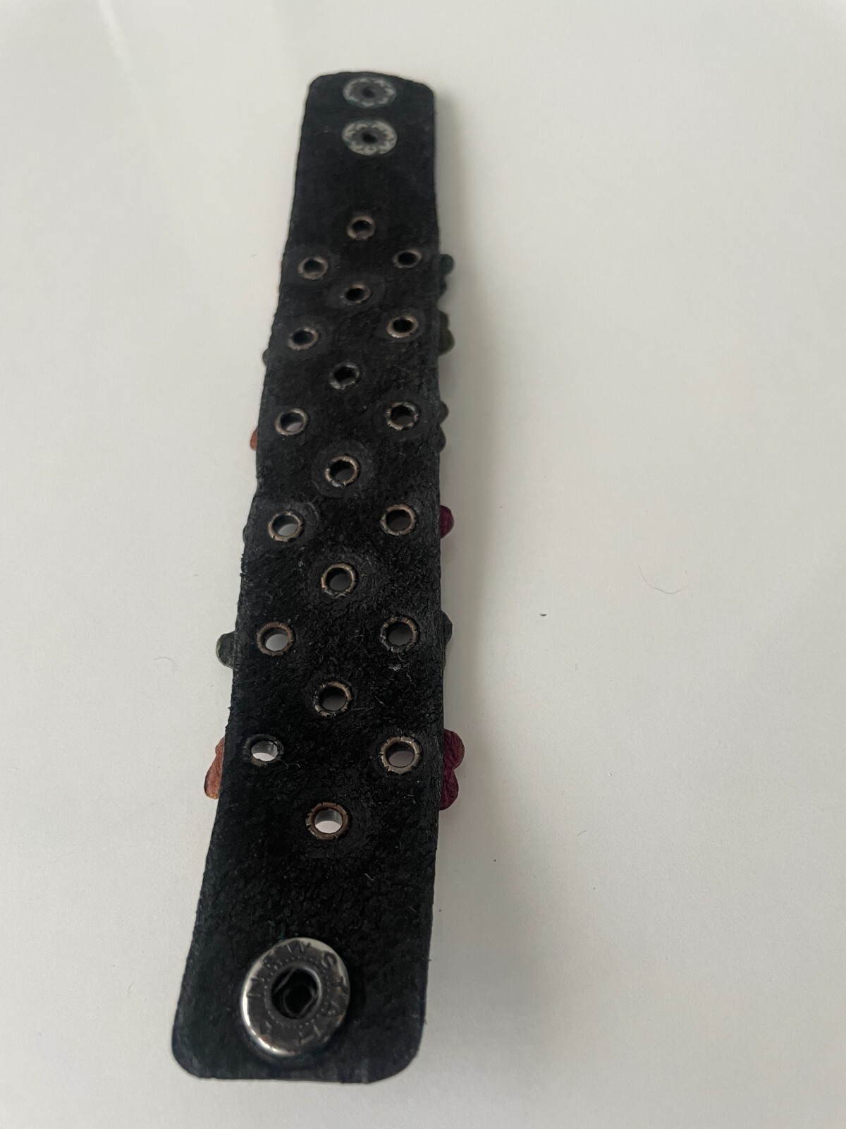 Leather black & multicolour flower rivet cuff bracelet