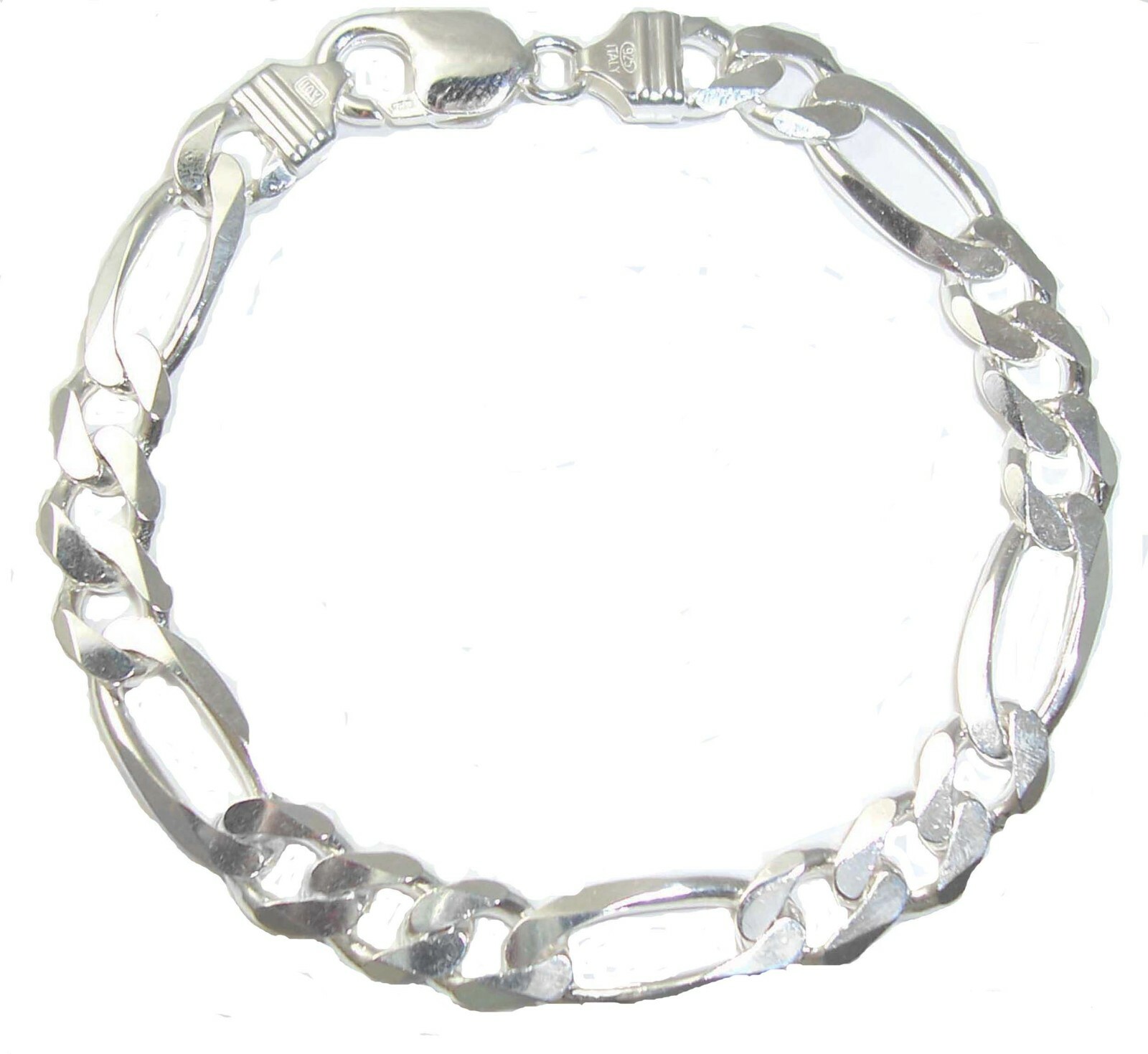 8″ 9.2mm Figaro .925 Italian Sterling Silver Bracelet With Lobster Claw Clasp
