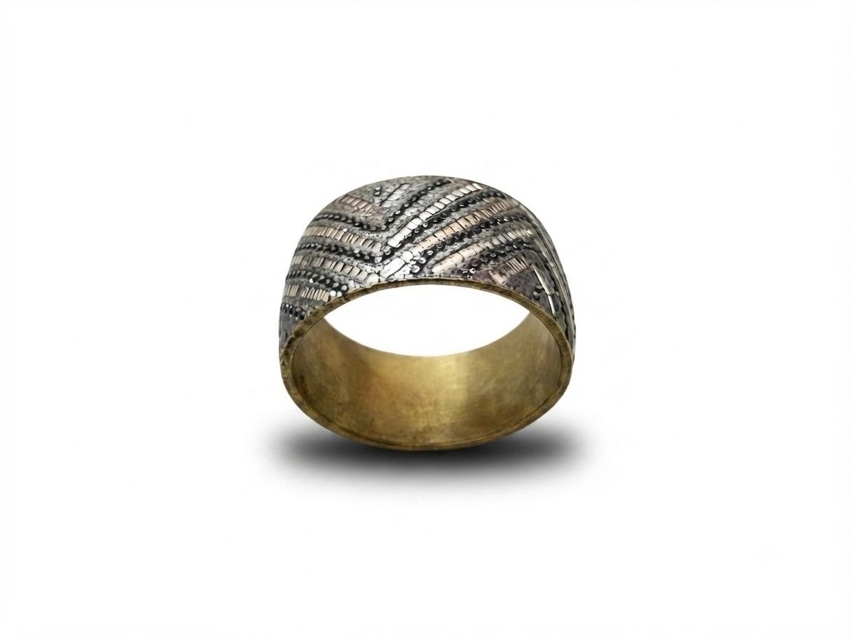 Vintage Ethnic Style Wide Copper Cuff Bracelet Detailed Chevron Pattern Boho Jew