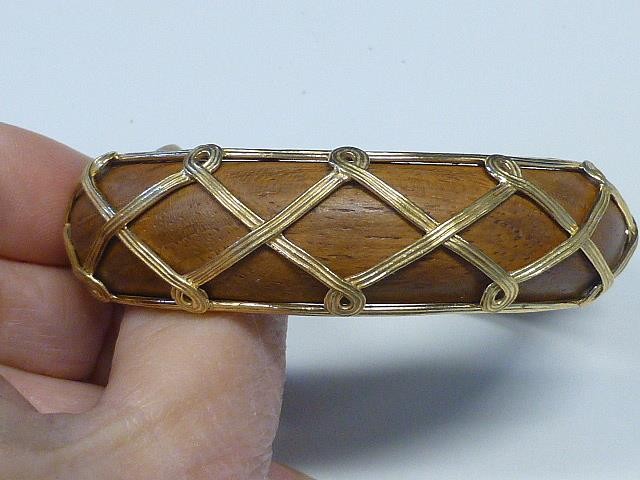 Capucine de Wulf Earth Goddess Gaia Teak Wood Golden Lattice Bangle Bracelet