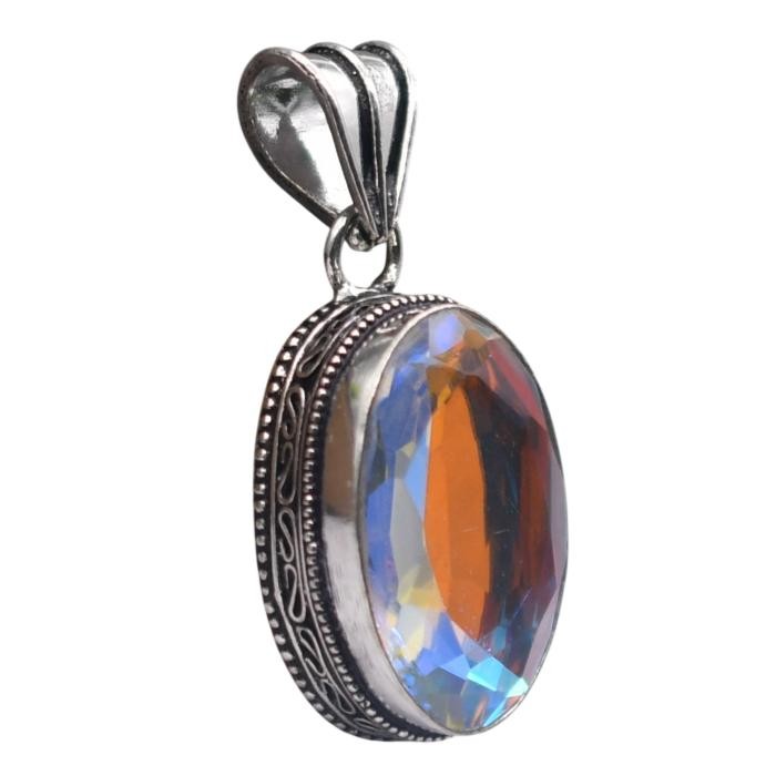 Mystic Topaz Hydro Gemstone Antique Silver Plated Pendant 2″ J 2017