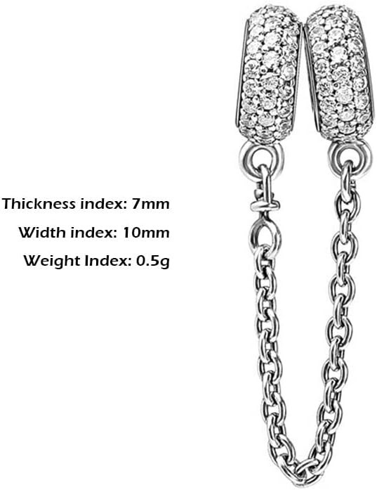 Plated Silver Heart Charm Safety Chain with Crystal – Ideal for Bracelets
