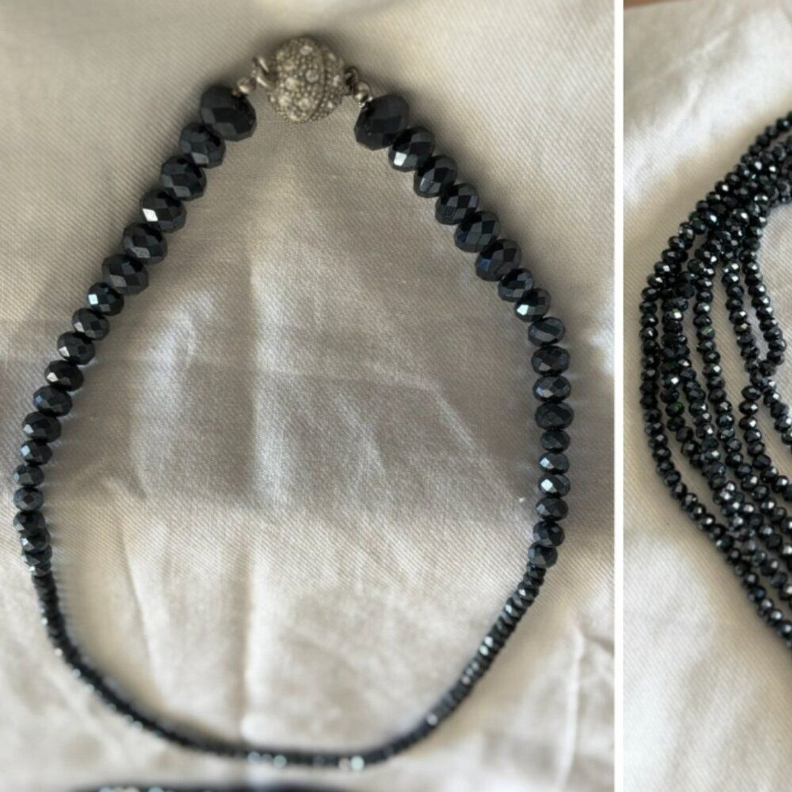 Susan Graver Black Aurora Crystal 2-in-1 Convertible Necklace Magnetic Clasp