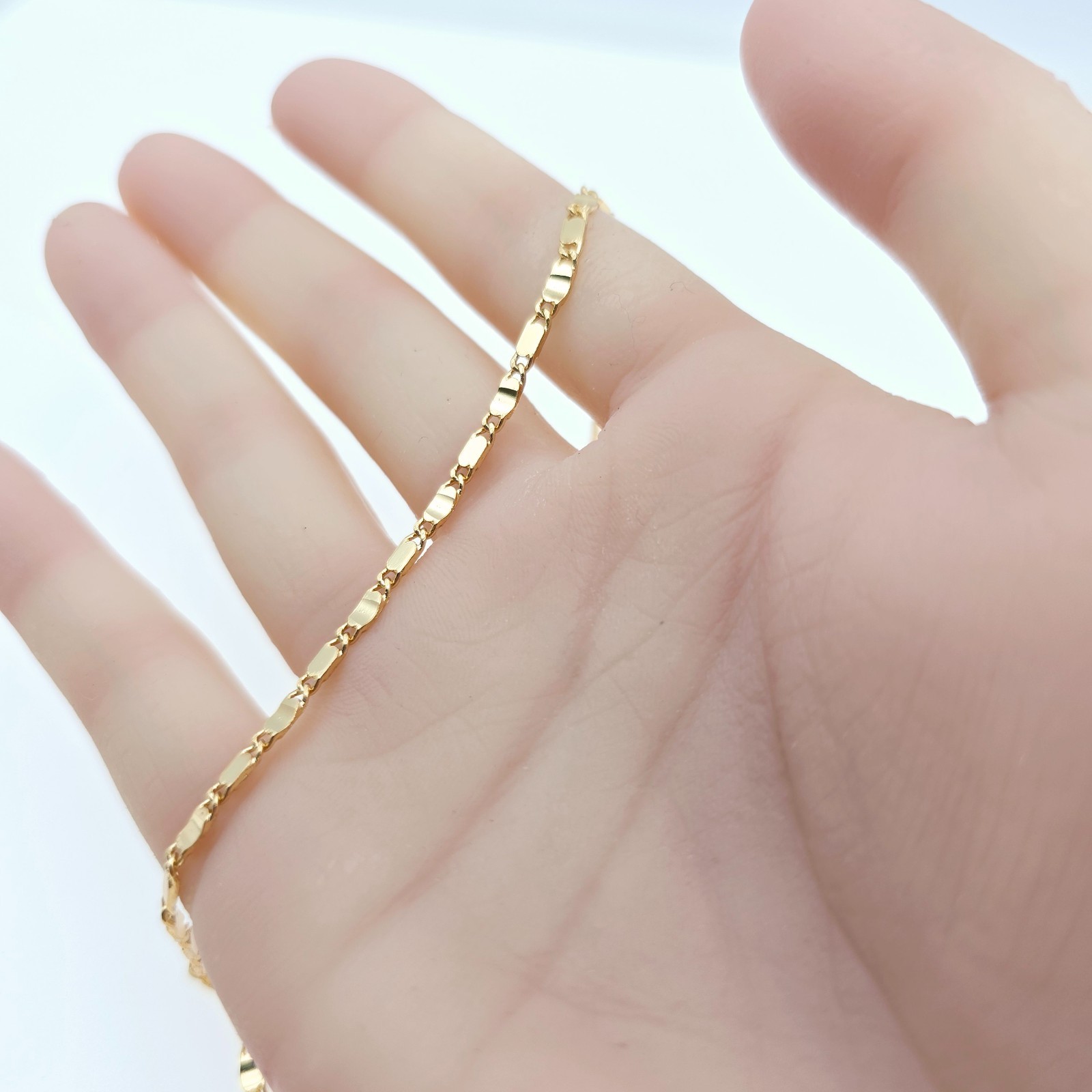 Rose Gold Flat Link Chain Necklace 45+5cm / 17.7+2 Inch Adjustable, XPNL0021