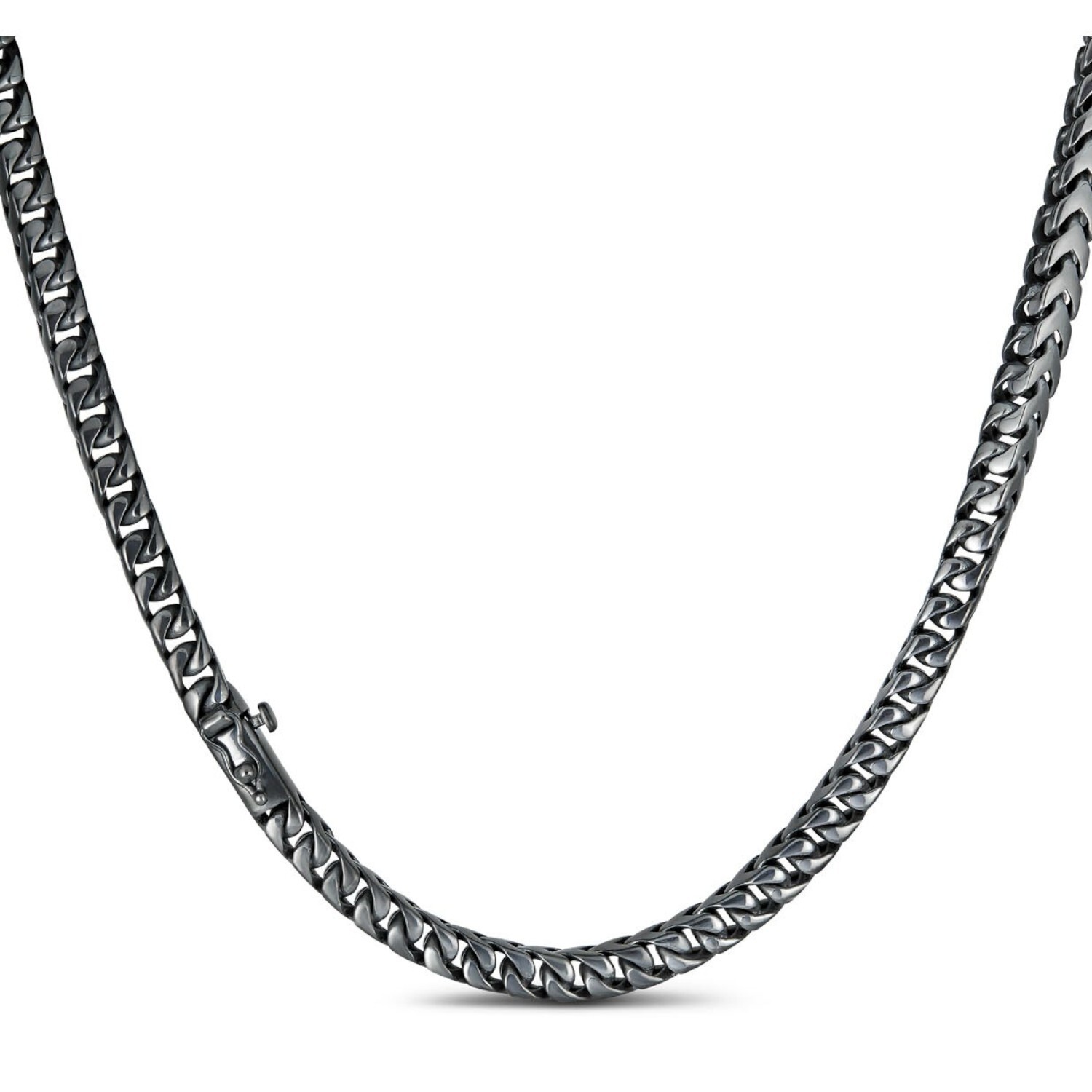 Handmade Franco Chain Necklace Black Rhodium Over Real 925 Silver Box Lock 6mm