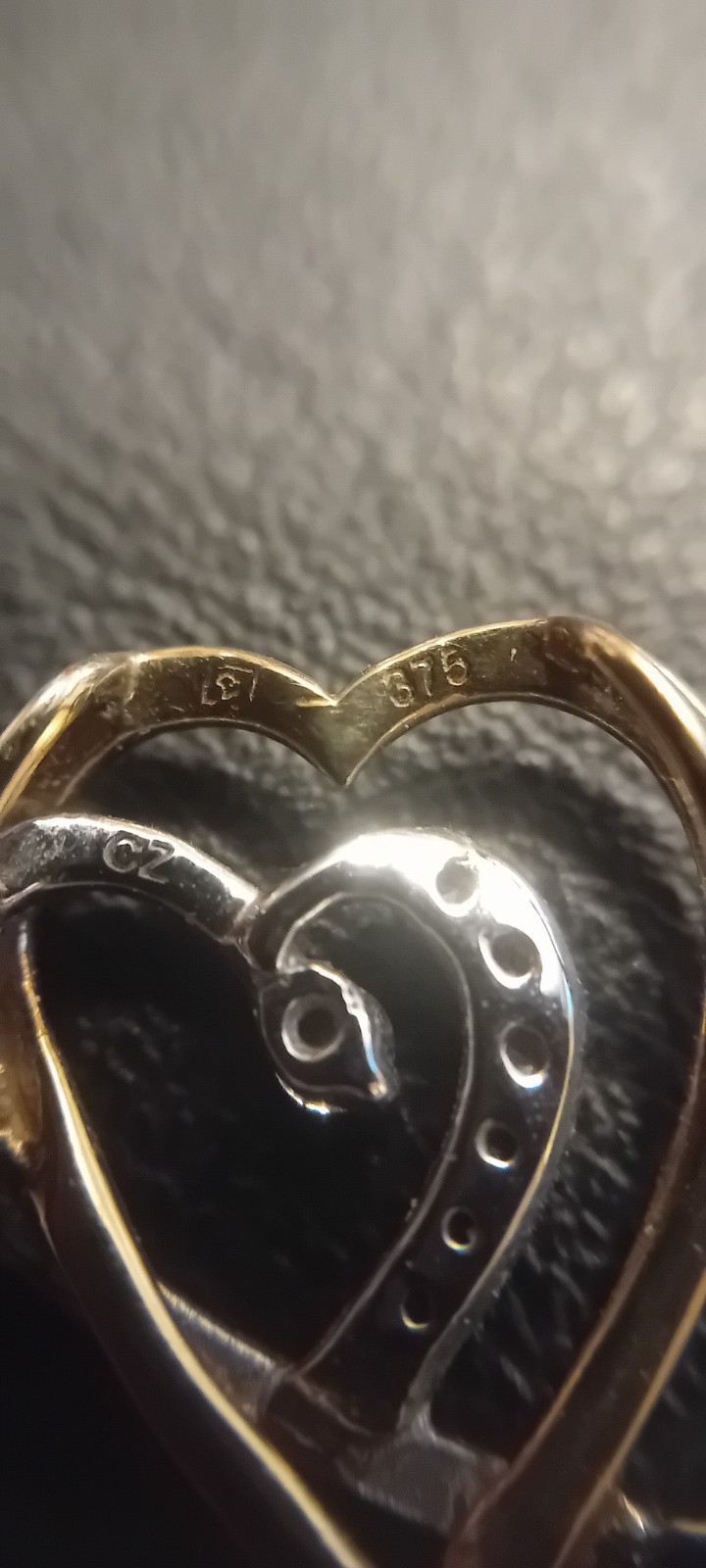 9ct Yellow and White Gold Cubic Zirconia Double Interlocking Heart Pendant