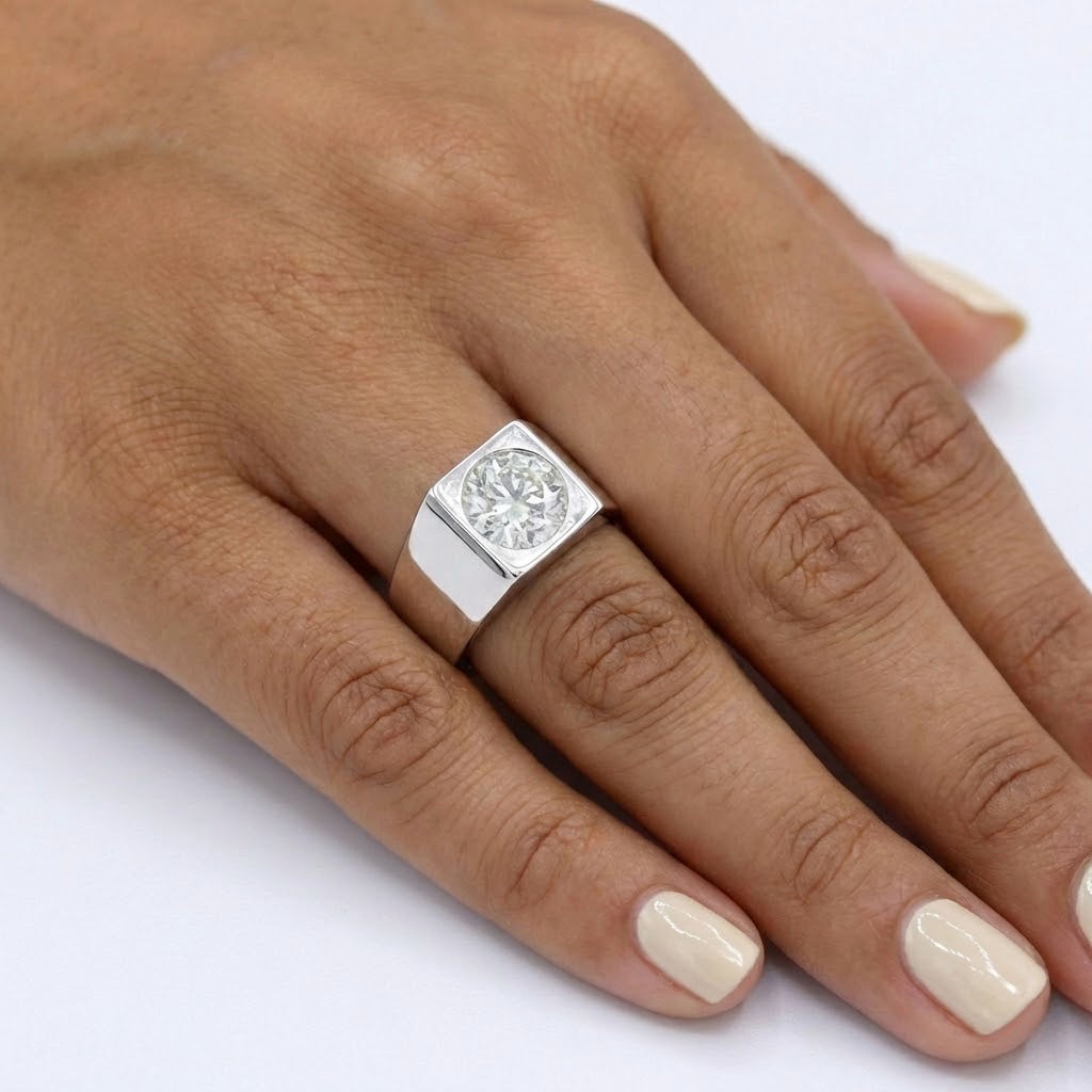 4ct Natural Diamond H/SI2 Very Good Cut Round Brilliant 18K White Gold Bezel Set