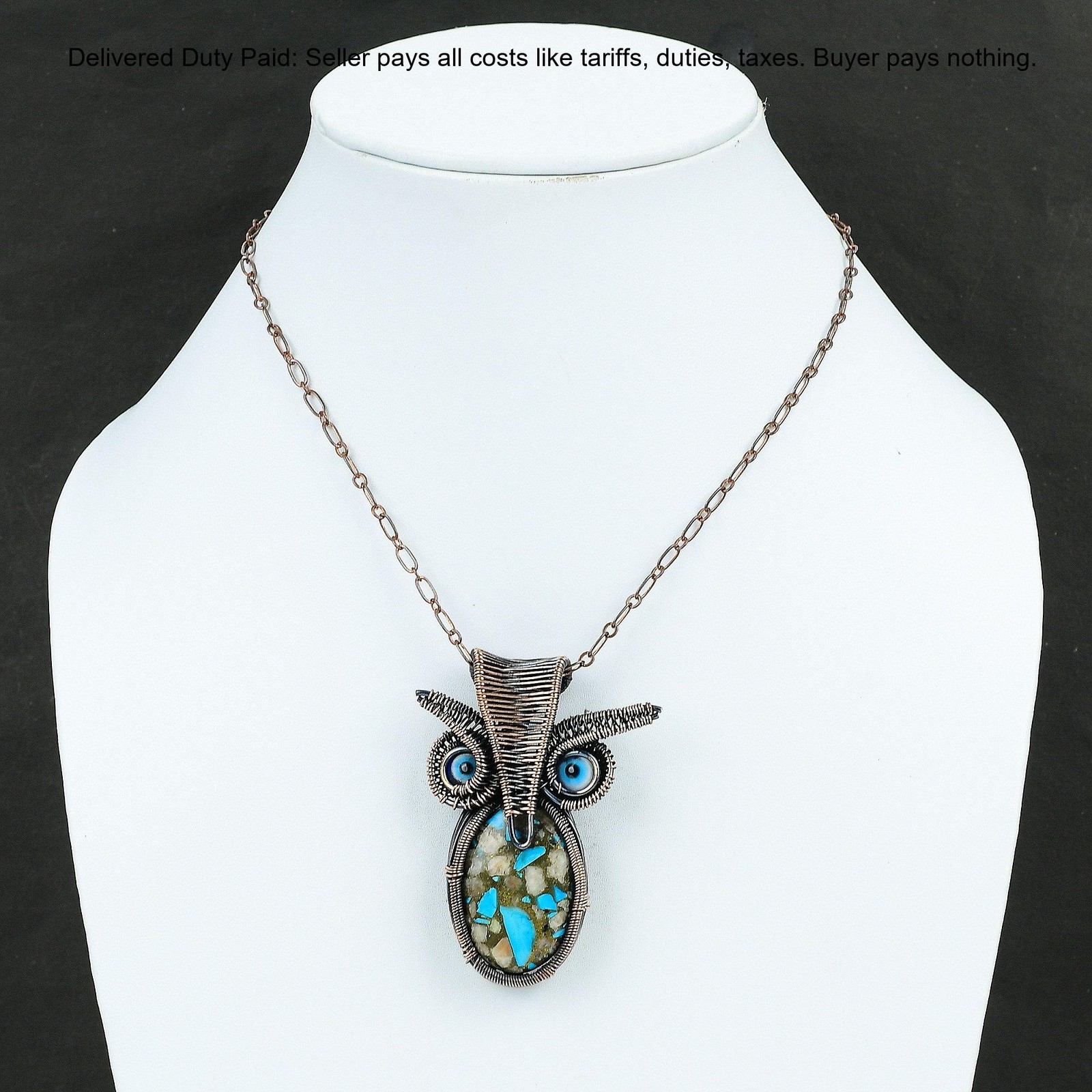Copper Pink Opal Copper Turquoise Gemstone Blue Color Evil Eye Birthday Pendant