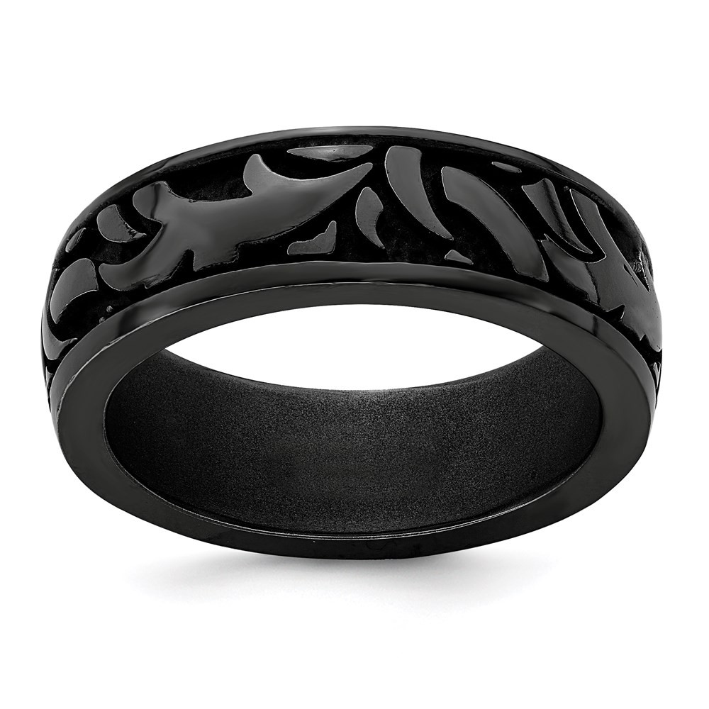 Black Titanium Casted Design 7mm Band Ring Size 10 for Men’s