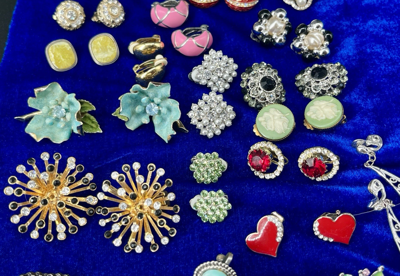 VTG To Now Clip On Earrings Lot Of 26 Pairs Rhinestone Pearl Sterling