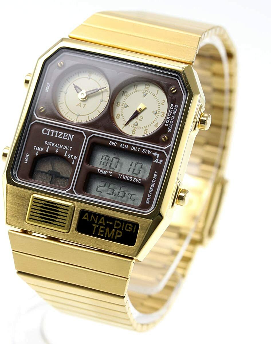 CITIZEN ANA-DIGI TEMP JG2103-72X Gold Analog Digital Vintage Men Watch NEW BOX