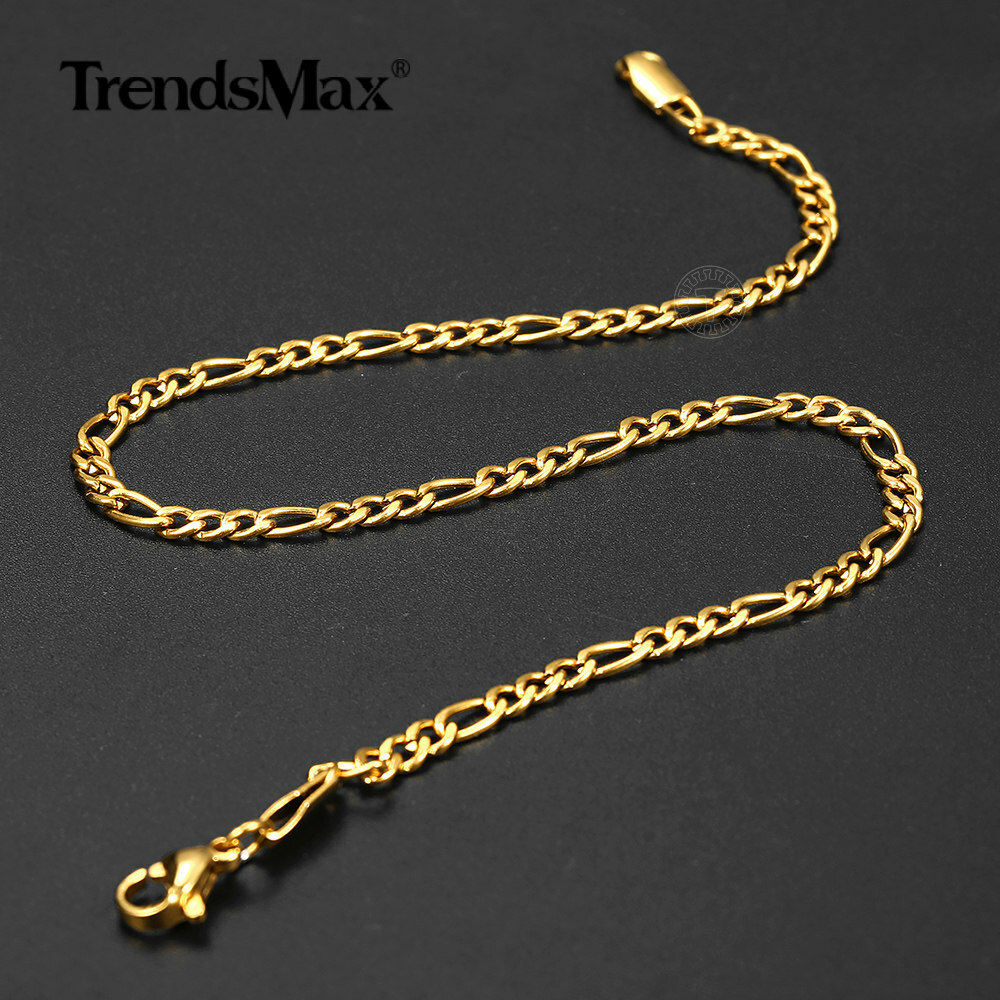3mm 10inch Gold Stainless Steel Figaro Link Anklet Foot Chain Bracelet for Women
