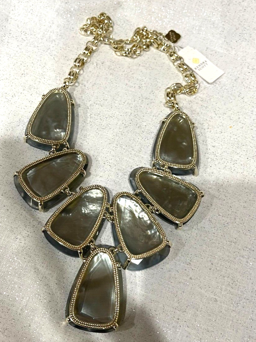 Kendra Scott Harlow Statement Necklace Aqua Apatite Sable Mica Gray Illusion