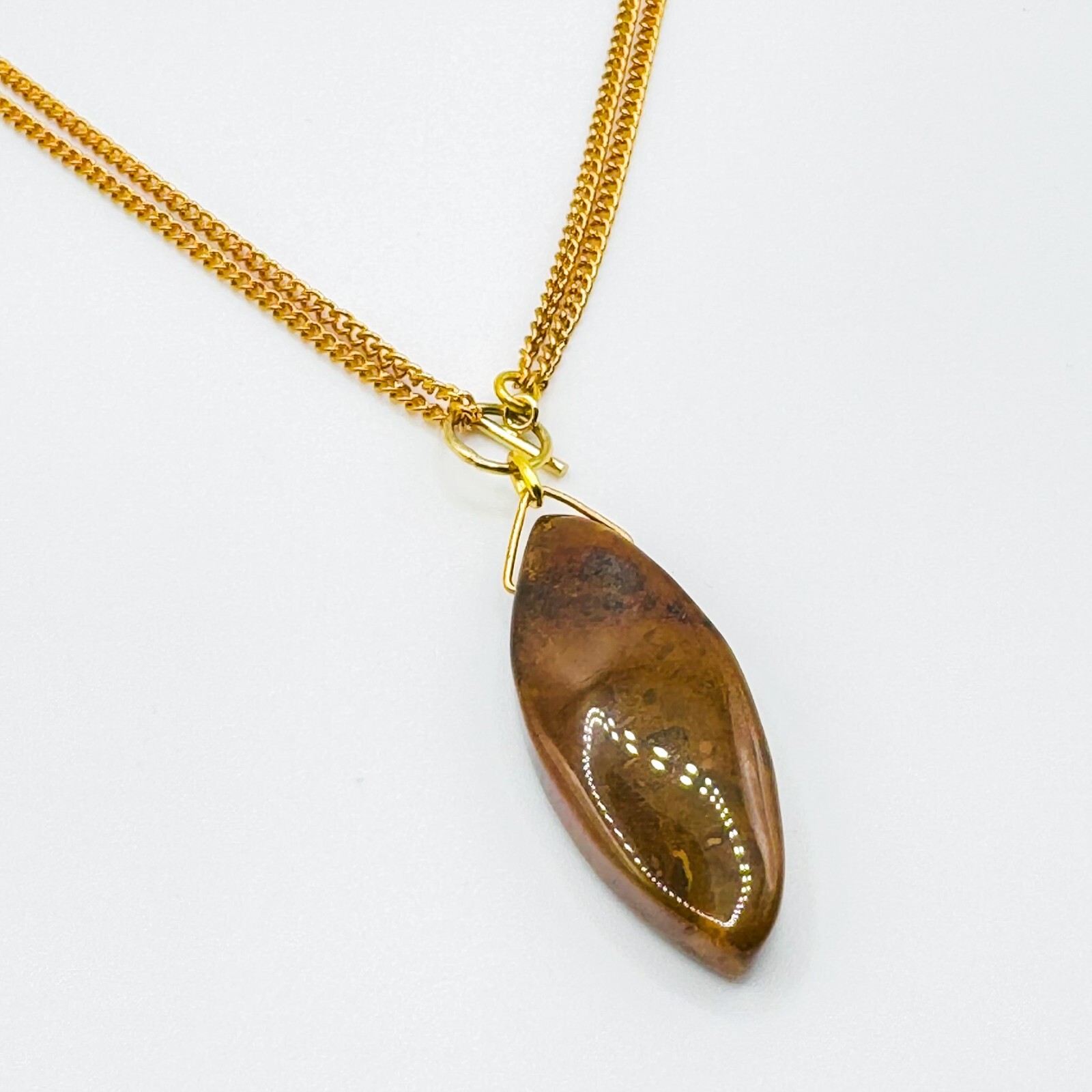 Vintage 14ct Rolled Gold Curb Chain Pendant Necklace 40cm Polished Stone Filled