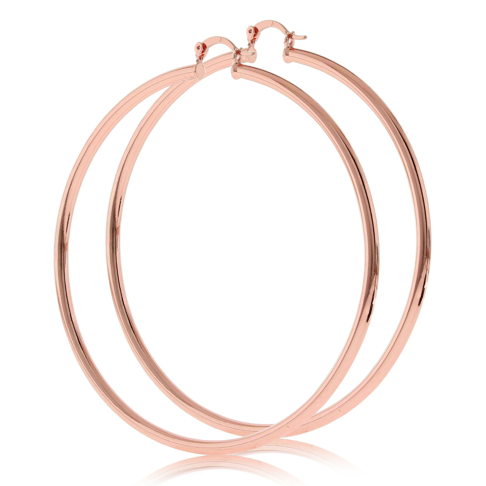 Women’s 3mm Real 14K Rose Gold Filled Round BIG Hoop Earrings Click Top 40-100mm