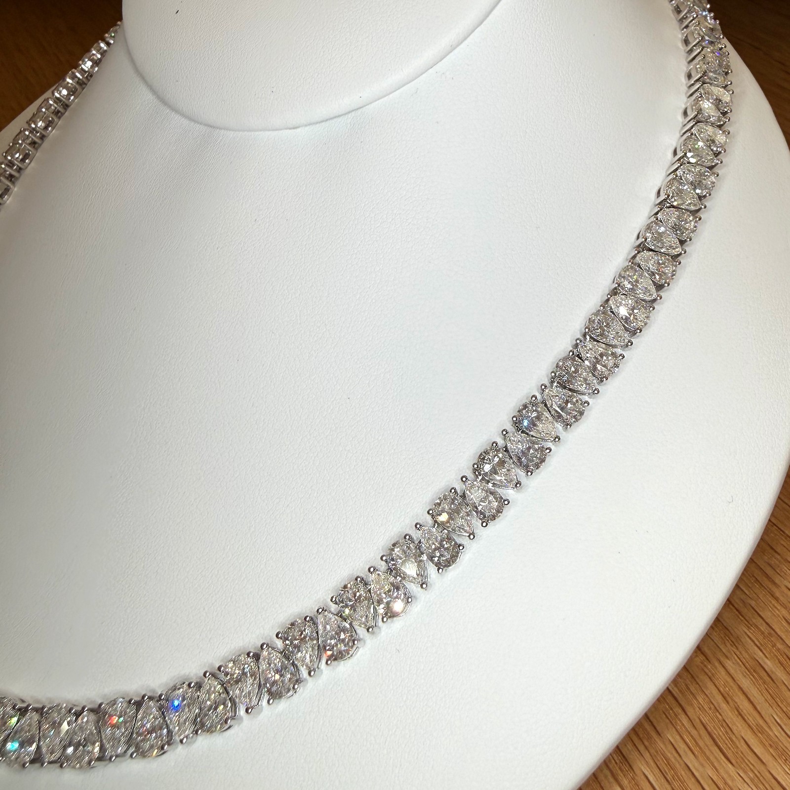 65.5CTW Certified Moissanite Alternating Pear Cut Tennis Chain Real 925 Silver