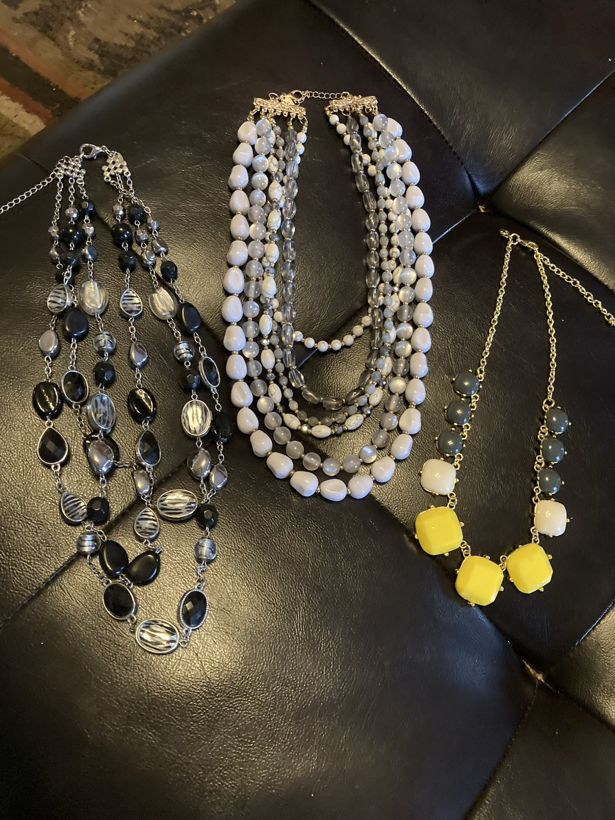 3 Charming Charlie Necklaces Yellow/Gray/White, Black/Gray, White Fashion Jewels