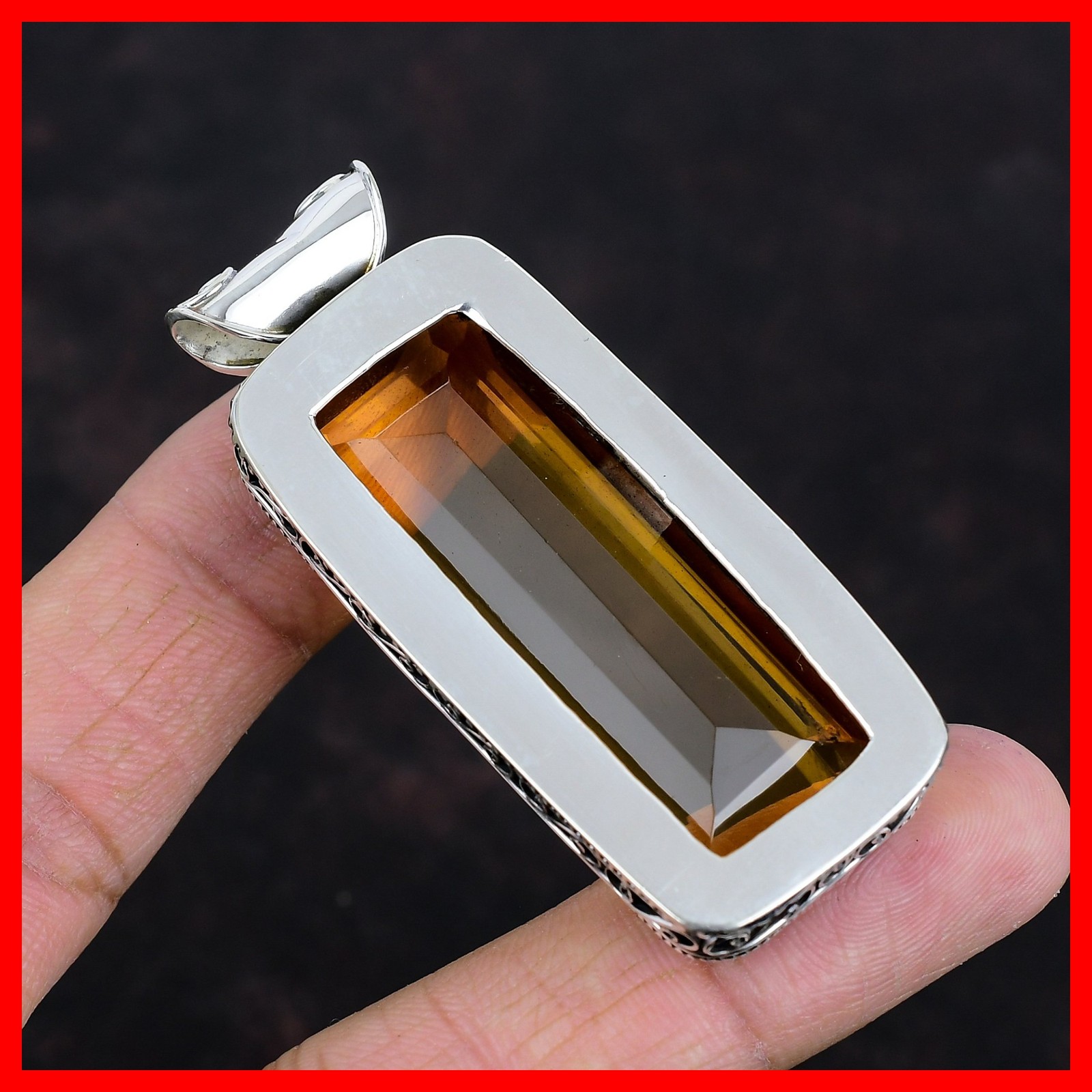 Natural Whiskey Topaz 925 Sterling Silver Sister Vintage Bezel Artisan Pendant
