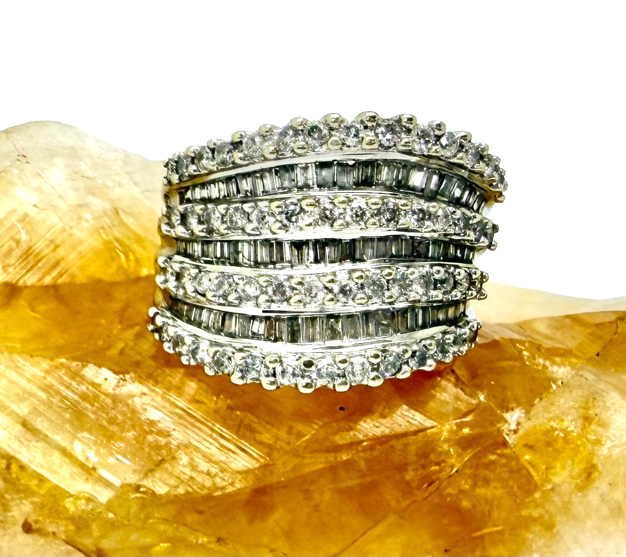 1.00 tcw Natural Diamond Wide Layered Wave Ring 14k White Gold w/Card Appraisal