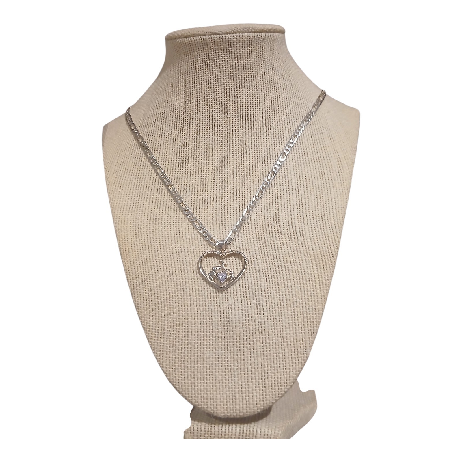 925 Silver Heart Elephant CZ Set – Dije Corazón Elefantes Figaro 20″