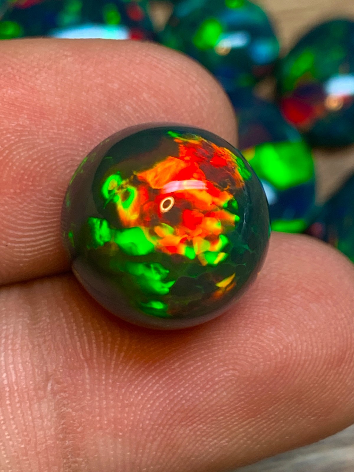 Ethiopian Opal Gemstone 9.65 Carat Round Cabochon Honeycomb Black Welo Opal Gem