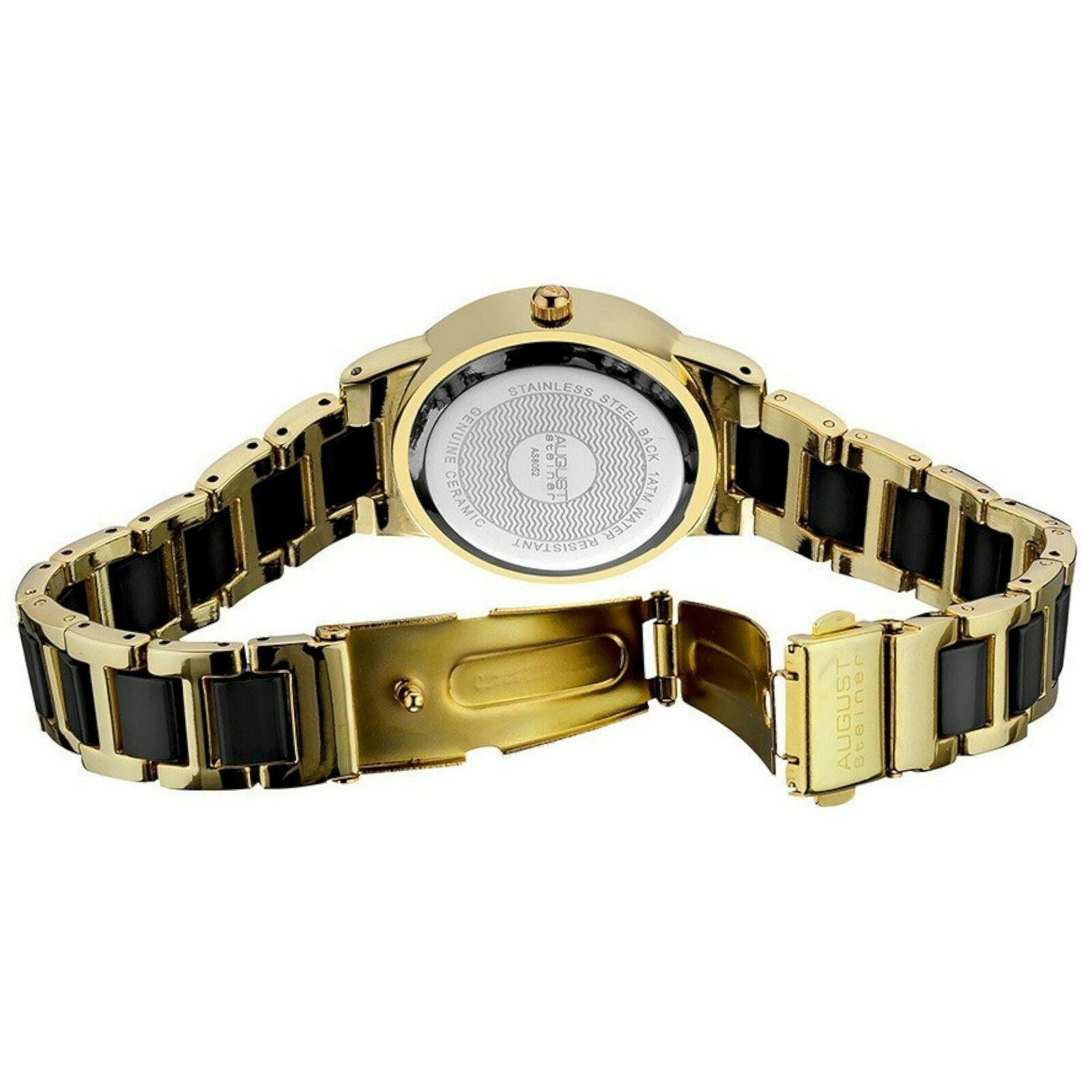 NEW August Steiner AS8052YG Women’s Crystal Glitz Gold/Black Metal Ceramic Watch