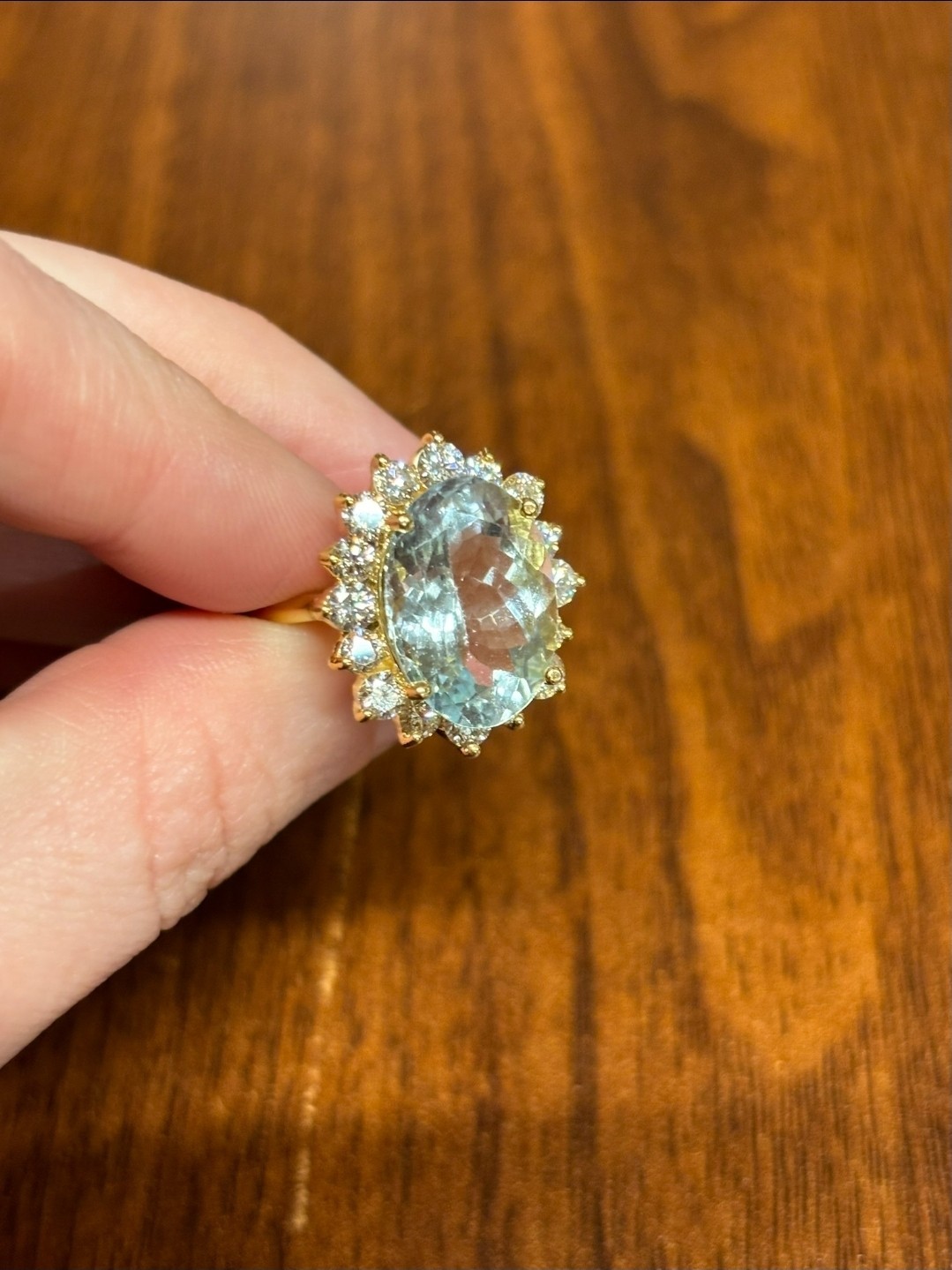 Natural Aquamarine 3 Carats set in 14K Yellow Gold Ring with 1.75 CTW Diamonds