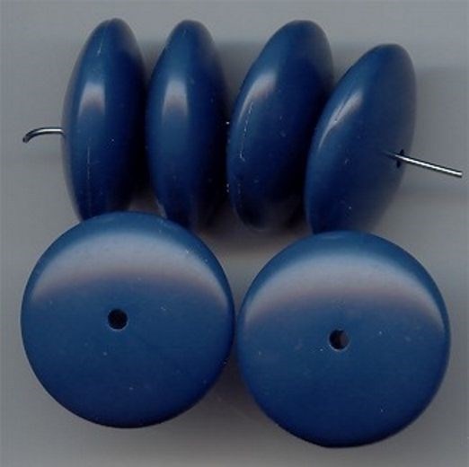 12 VINTAGE BLUE OPAQUE ACRYLIC 10x26mm. SMOOTH ROUND DISC SPACER BEADS 6222