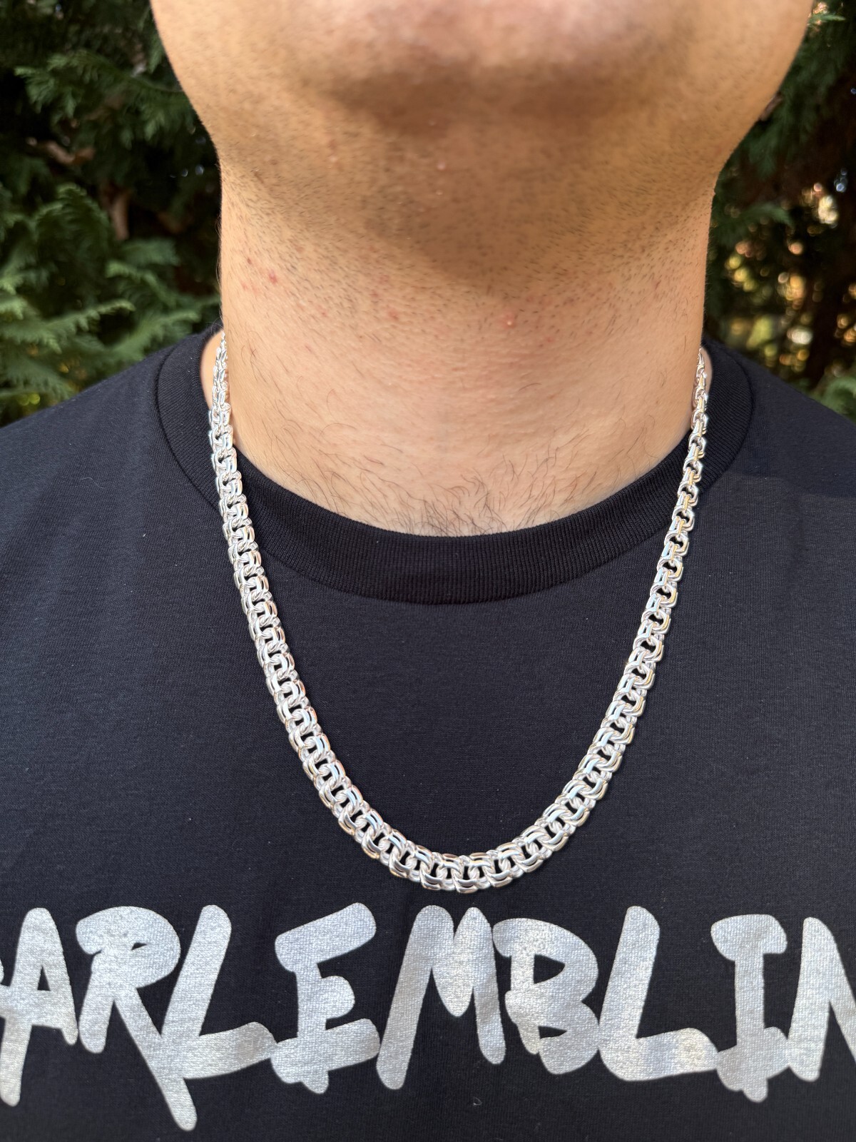 Real 925 Sterling Silver Handmade 9mm Cuban-Byzantine Chainmaille Chain Necklace