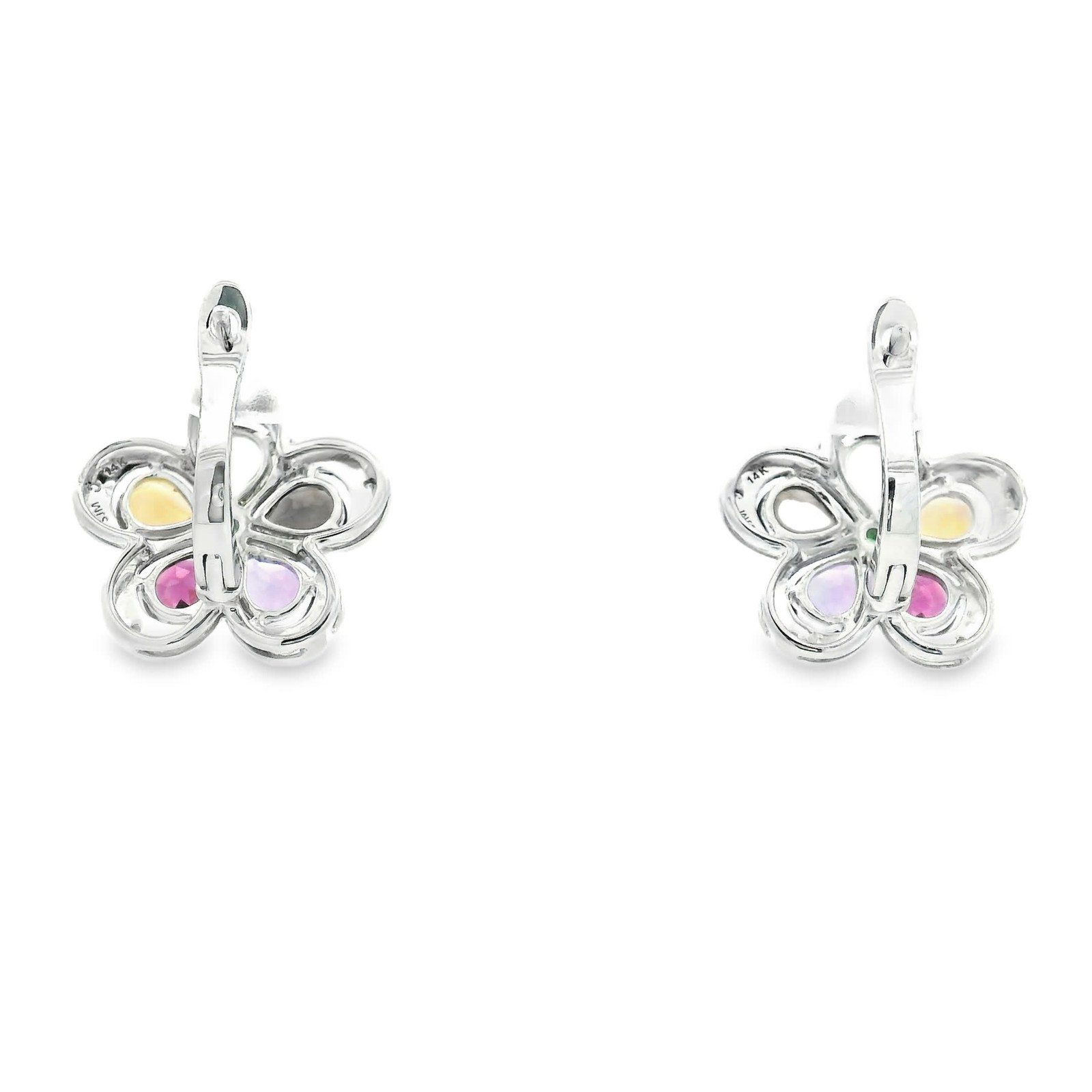 Natural Assorted Gemstones & Diamond Dangle/Drop Earrings, 14k White Gold