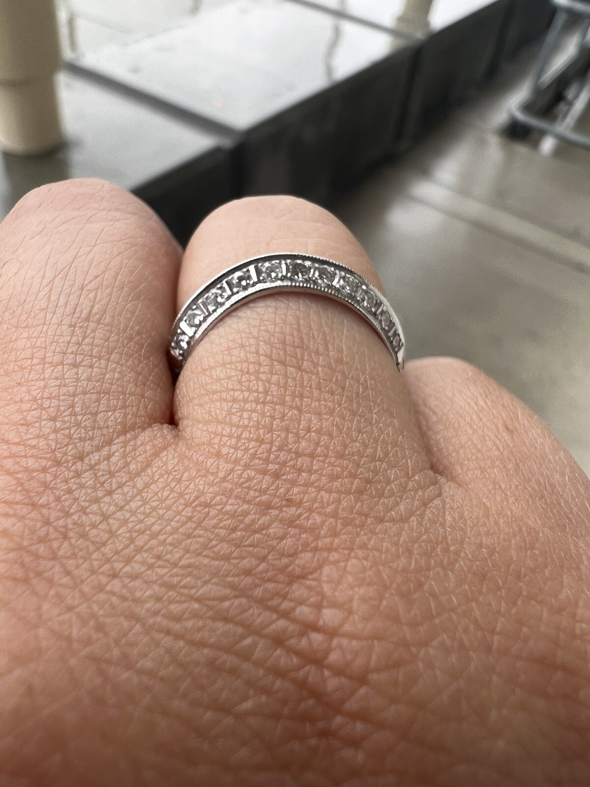 platinum art deco knife edge Double diamond contoured band ring Wedding Curved