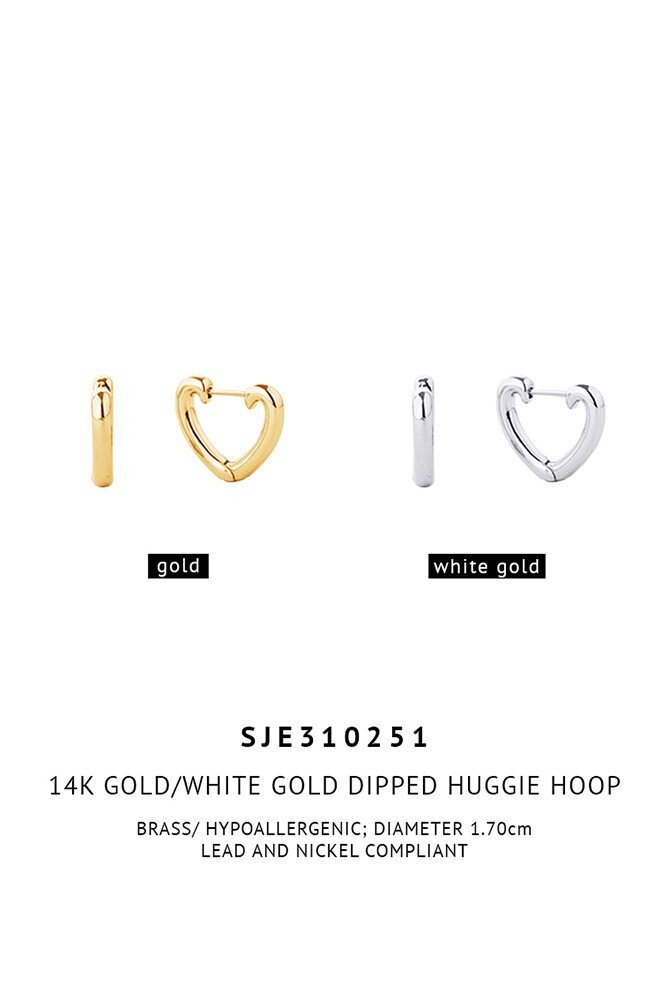 Do Everything in Love 14K Gold/White Gold Heart Love Huggie Hoop Brass Earring