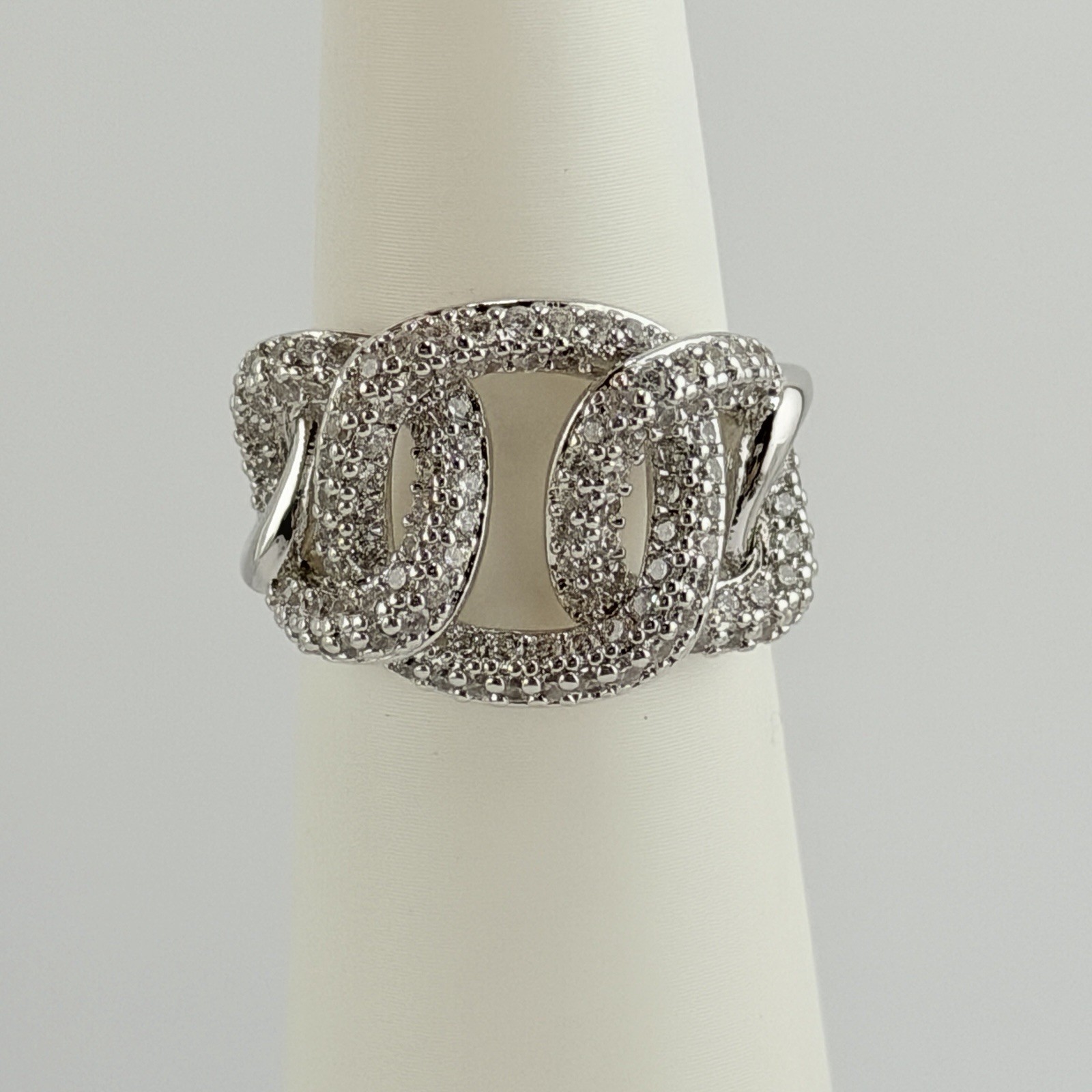 Bomb Party Ring Size 9 “Summer Bliss” Clear Cz on Rhodium Pave Link