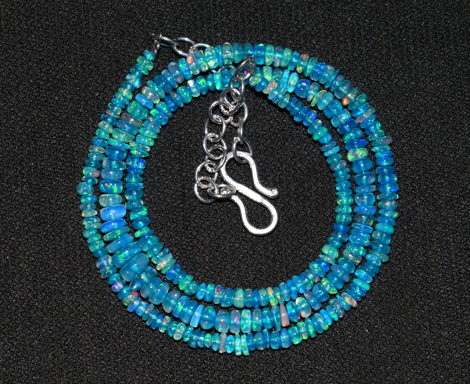 A+++ Natural Ethiopian Blue Opal Wello Fire Opal Gemstone Bead 16″Necklace S2578