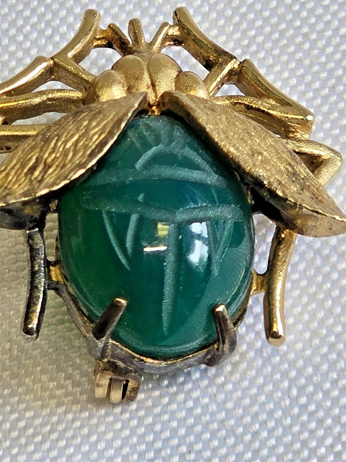 Vtg Sterling Silver Gold Vermeil Brooch 7.69g Fine Jewelry Jade Look Pin *READ*