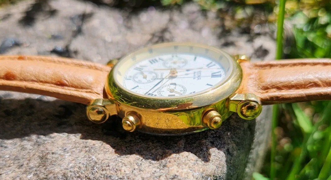 YEMA Paris N81W43 Chronograph Day Date Gold Tone Men’s 35mm Watch VERY NICE!!