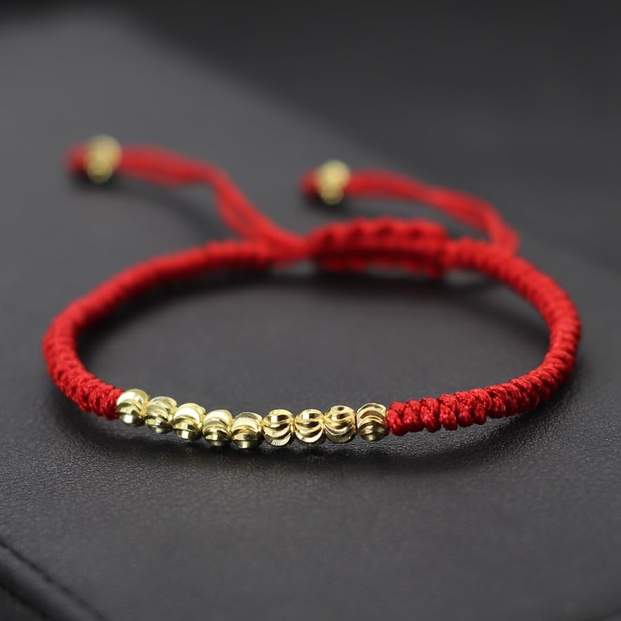 Fashion Handmade Braided Rope Bracelet Small Gold Color Beads And Black Red