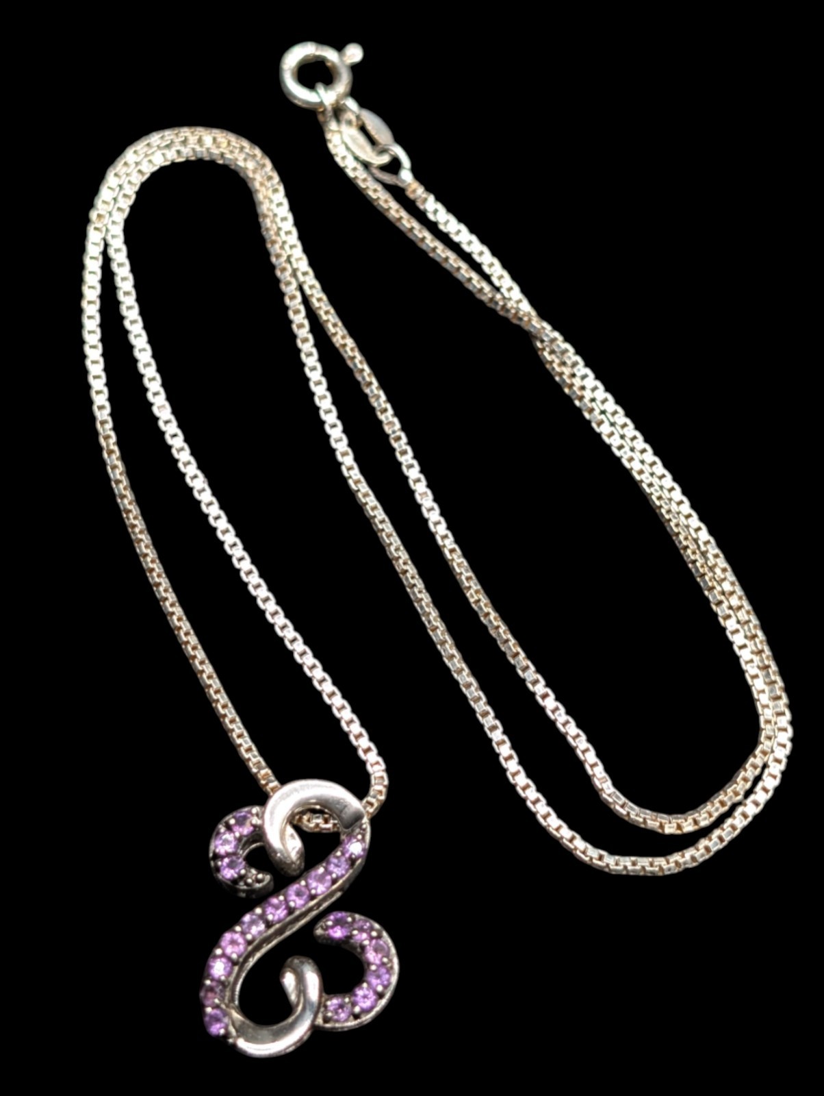 Sterling 925 JWBR Jane Seymour Open Hearts Amethyst Pendant 18″ Chain Necklace