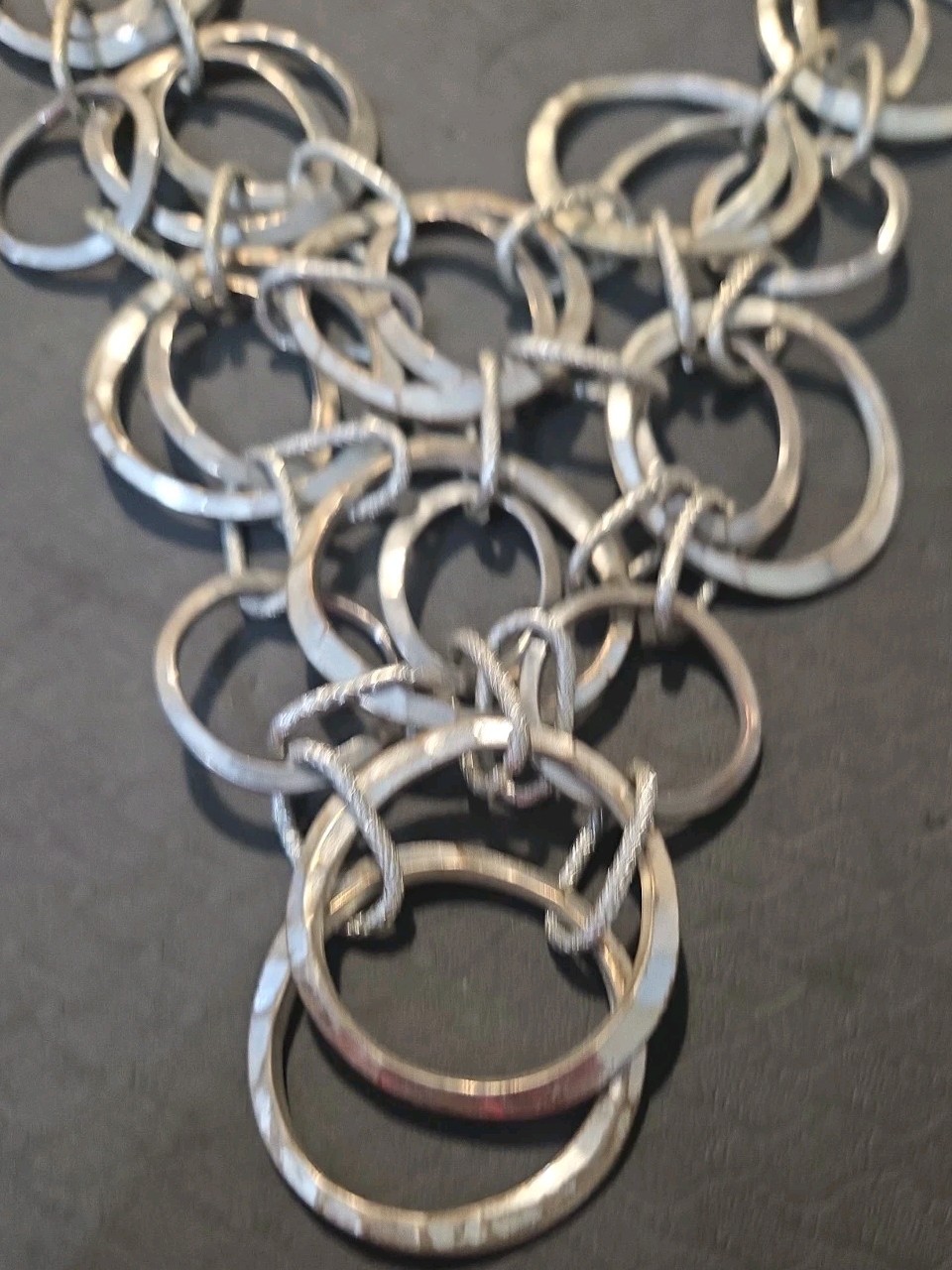 CHICO Silver Tone Statement Link Necklace Heavy Modern Mixed Ring Design 157g